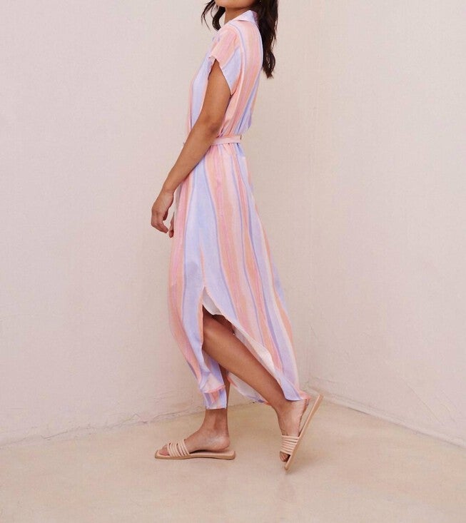 CAPSLEEVE TIE WAIST SHIRT DRESS IN PALOMA STRIPES PRINT, , alternate image number 3