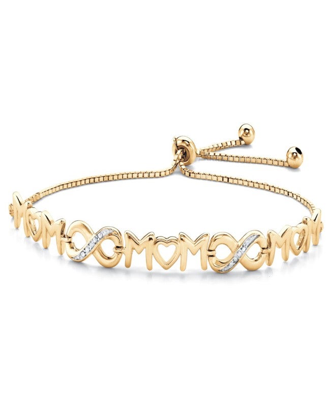 Gold-Plated Sterling Silver Diamond Accent "Mom" Slider Bracelet 10 inches, White / White, hi-res image number null