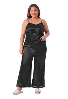 Satin Pajama Set 2 Piece Cami Top and Pants with Pockets