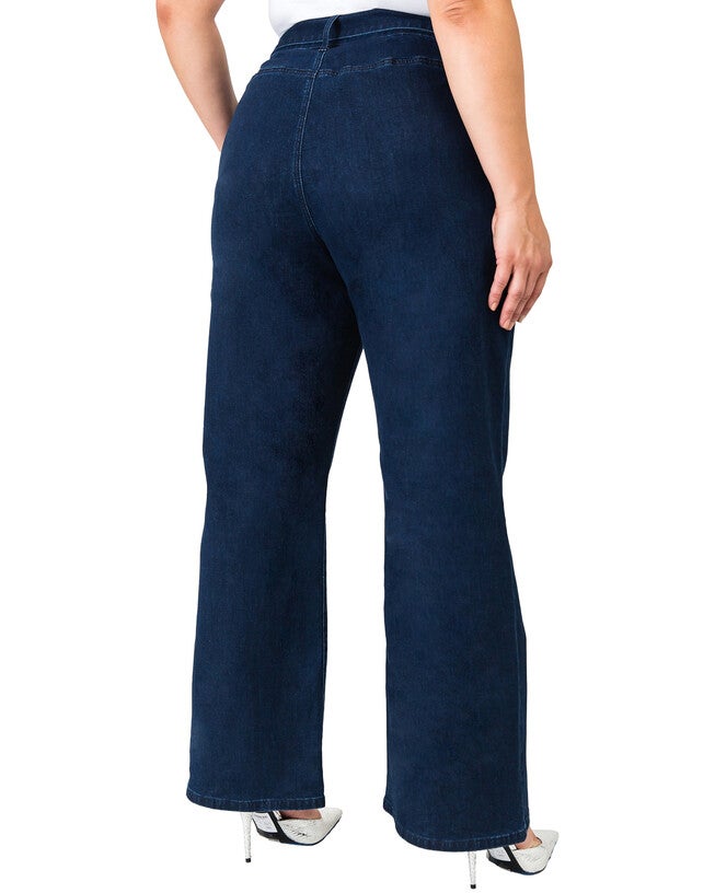 Zahra Plus Size Belted Wide Leg Denim Trouser Jeans, , alternate image number null