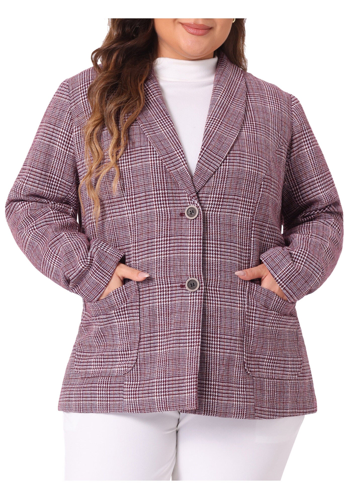 PLAID LAPEL SINGLE BREASTED BLAZER, Burgundy / Red, alternate image number 2