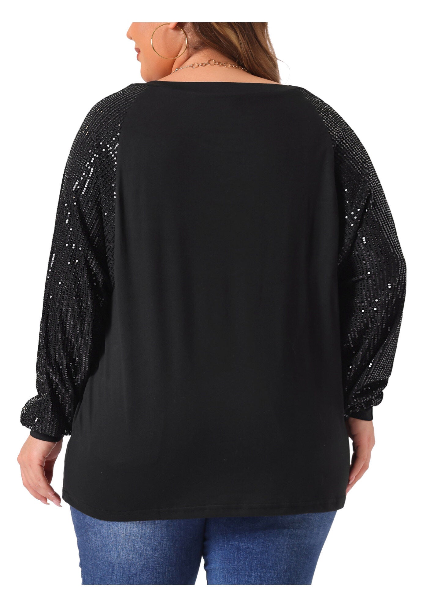 Long Sleeve Shimmer Glitter Sparkle Sequin Top, Black / Black, alternate image number 3