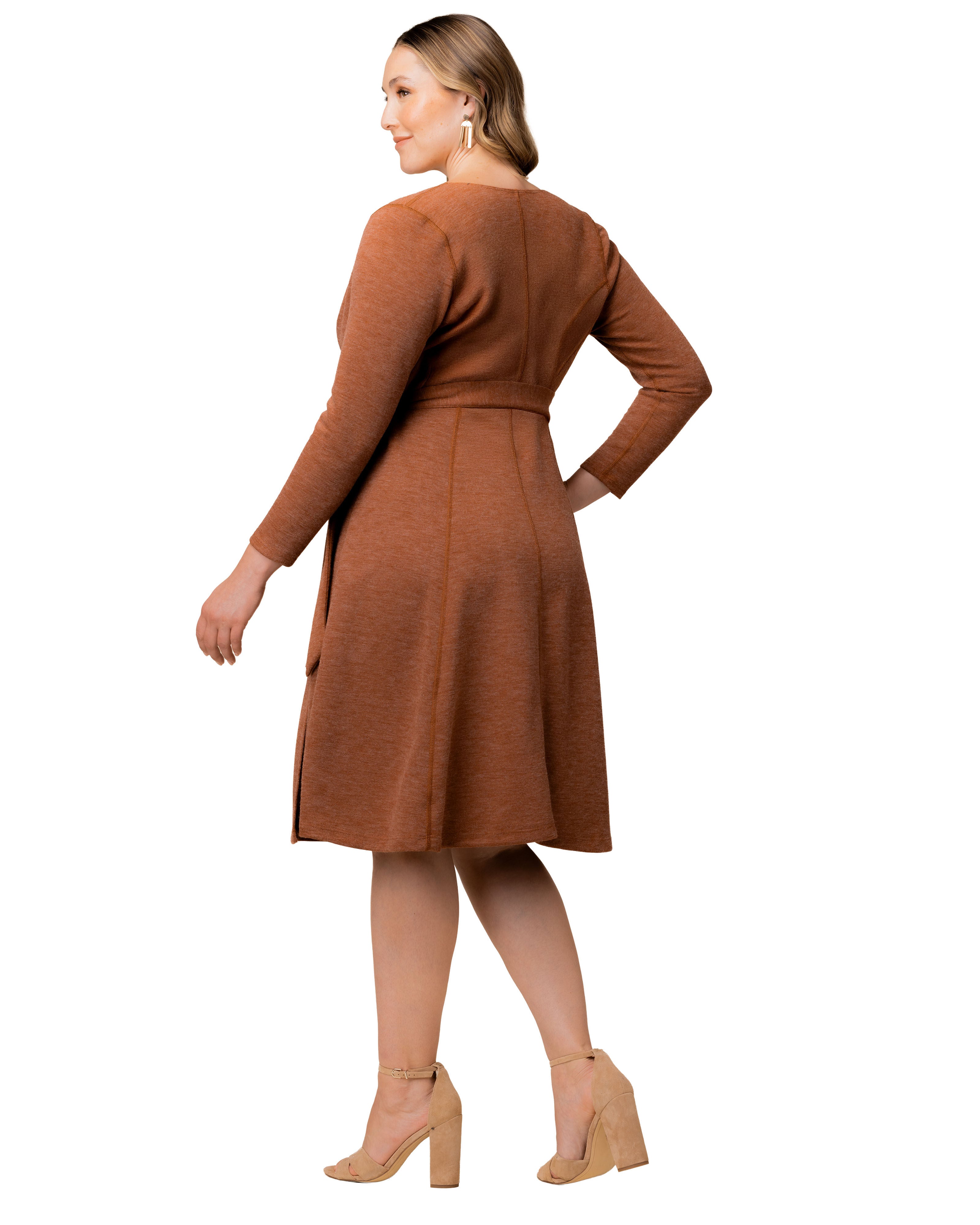 London Sweater Knit Wrap Dress, CINNAMON / Rust, alternate image number 3