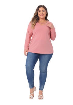 CROSS V NECK LONG SLEEVES T-SHIRT TOP