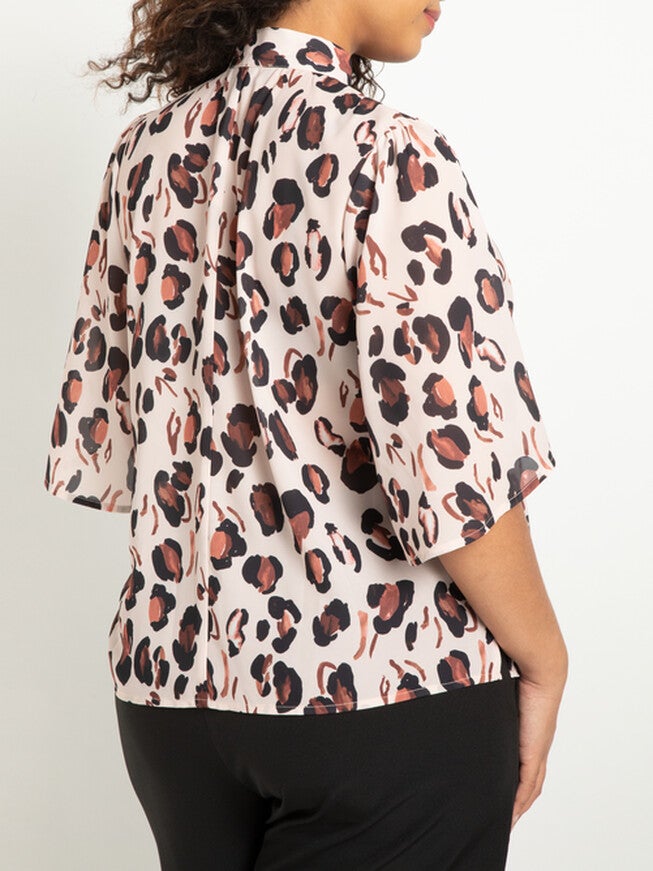 Zoey Bow Blouse With Flutter Sleeve, Panthera / Ivory, alternate image number null