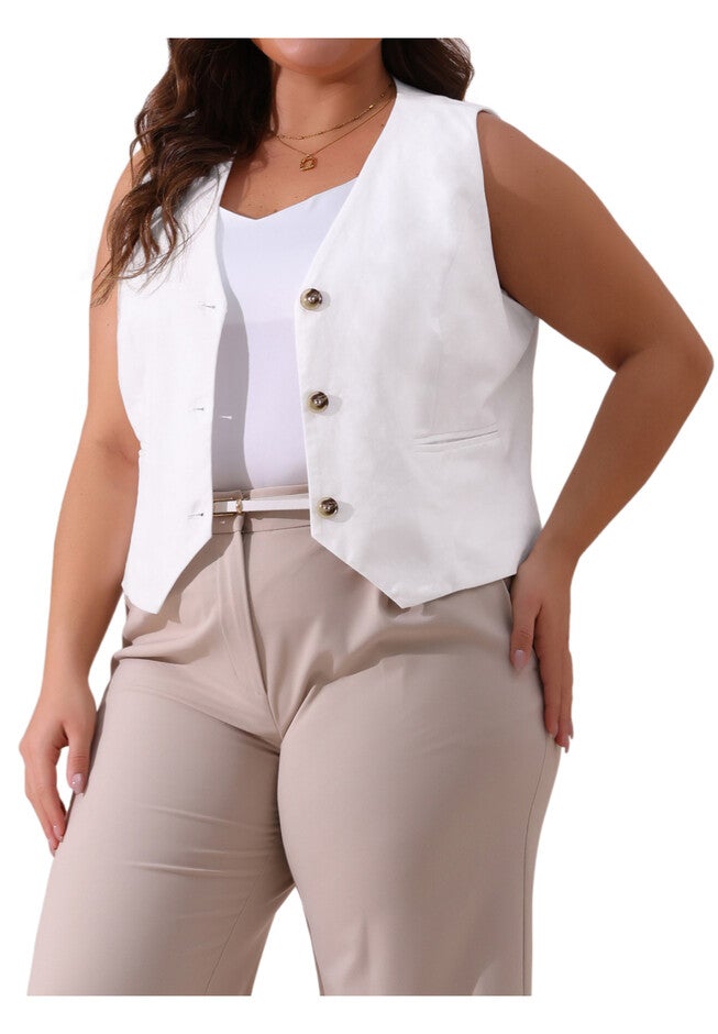 Linen Waistcoat Sleeveless Lined Vest Jacket, White / White, alternate image number 1