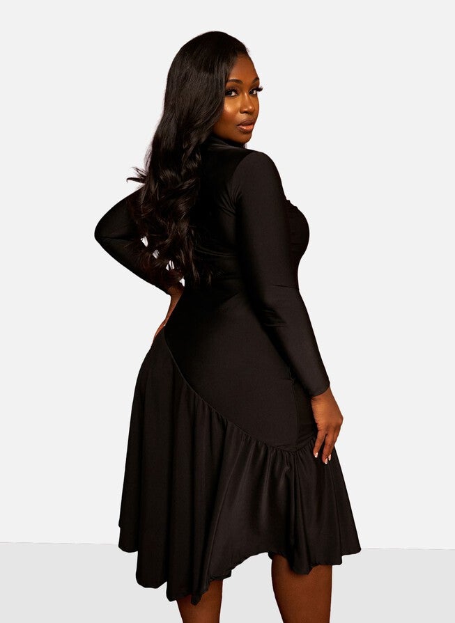 Holly Assymetrical Skater Midi Dress, Black / Black, alternate image number 2