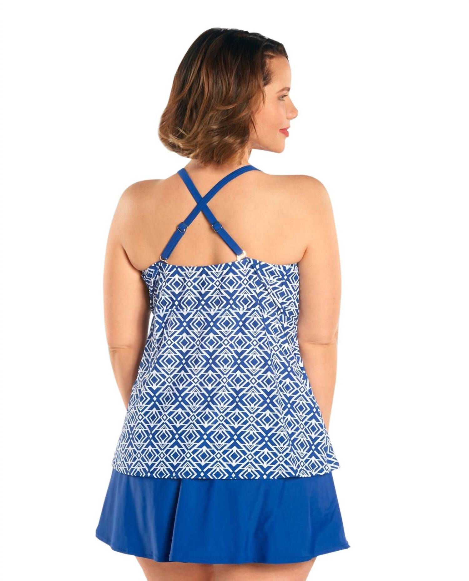 AEGEAN TANKINI TOP WITH MATCHING SWIM SKIRT, Blue And White / Azure Blue, alternate image number 2