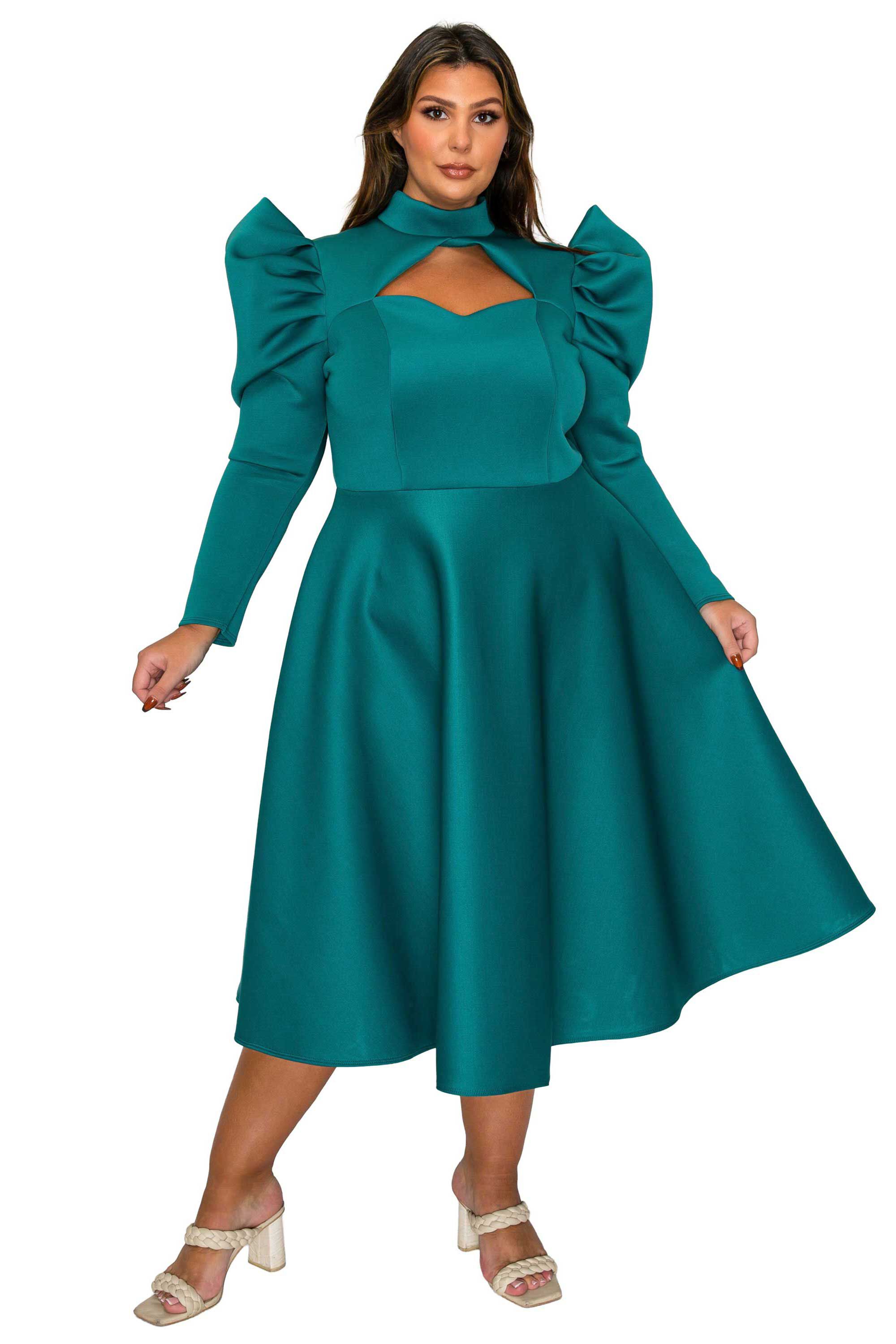 Isabella Neoprene Statement Dress, Jade Dark / Quetzal Green, hi-res image number 0
