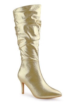 Pointed Toe Slouch Stiletto Heels Knee High Boots