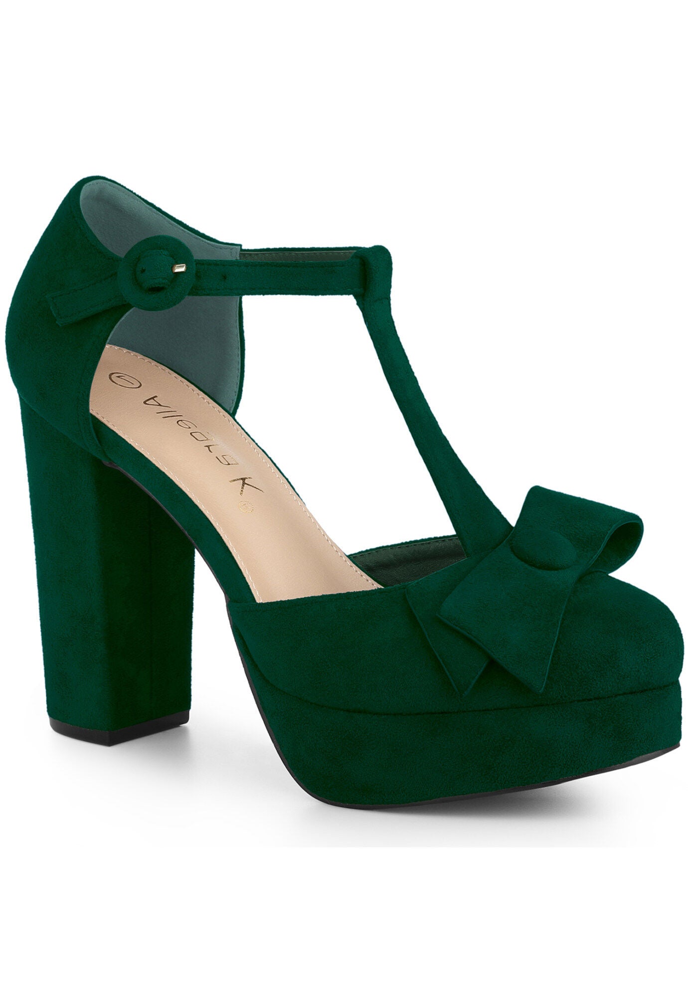 Mary Janes Platform Pumps Chunky Heels Dress Shoes, Green / Hunter Green, hi-res image number 0