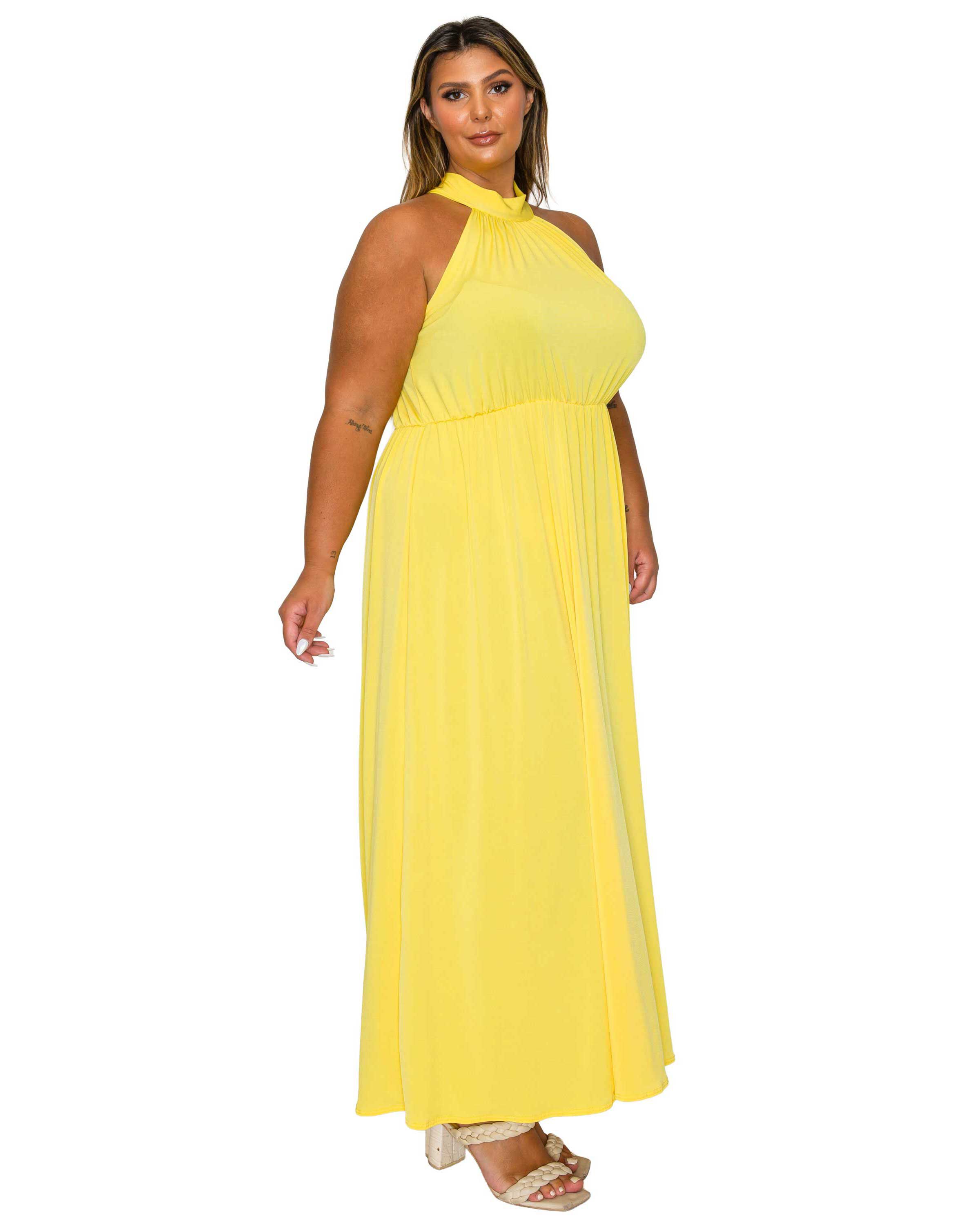 Cassia Halter Neck Dress, Yellow / Yellow, alternate image number 1