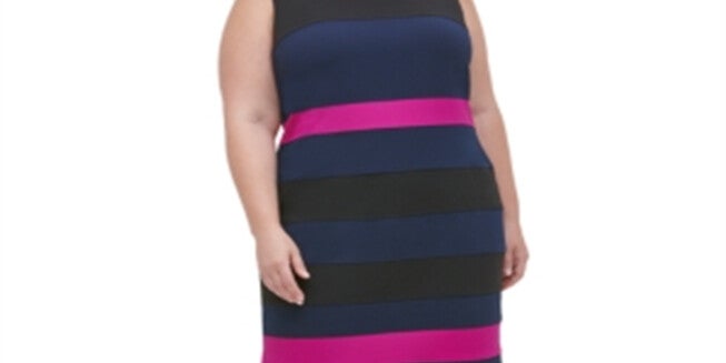 Tommy Hilfiger Women's Plus Scuba Crepe Colorblock Sheath Dress Black Size 14W, Black / Black, alternate image number 1