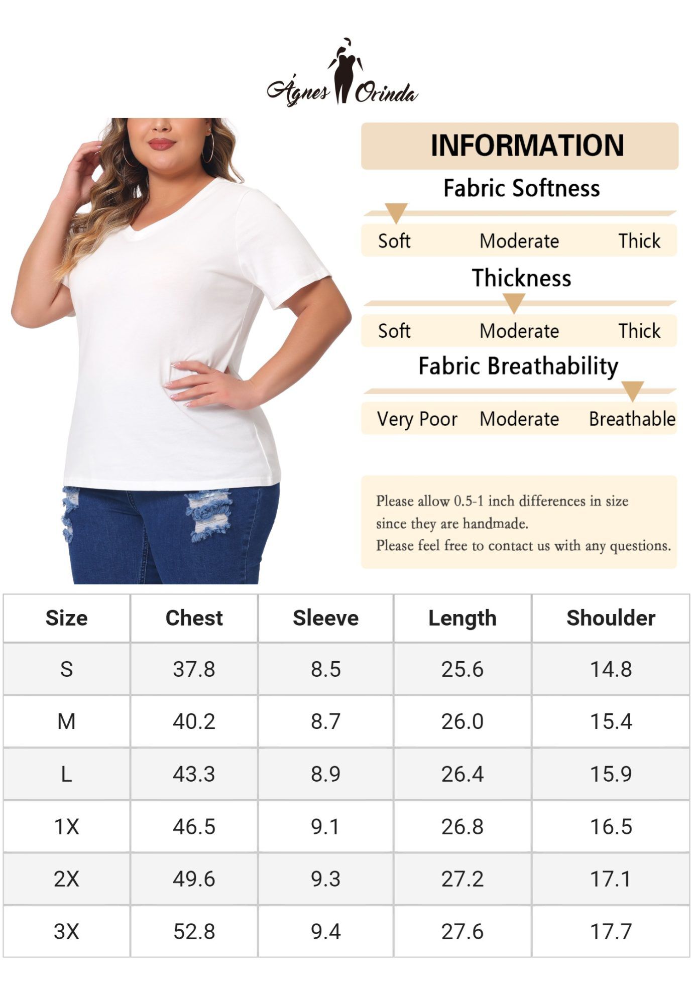 Short Sleeve V Neck Basic T-Shirt Top, White / White, alternate image number 4