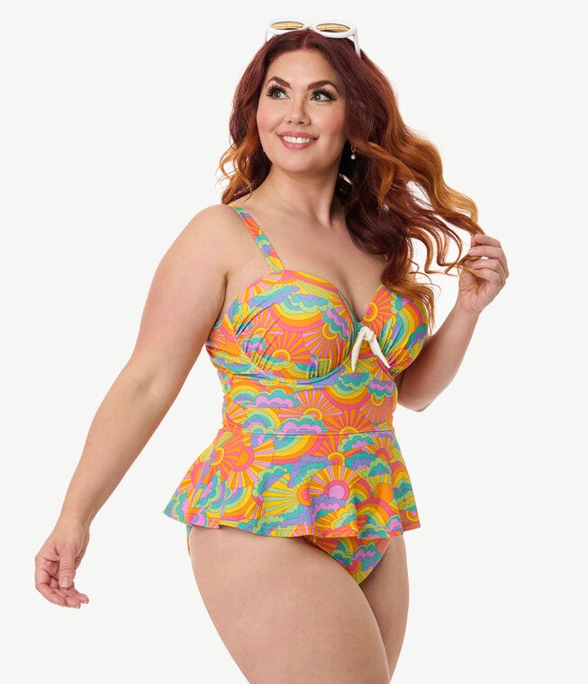 Unique Vintage Plus Size Black Solana Tankini Swim Top, Yellow / Yellow, alternate image number 2