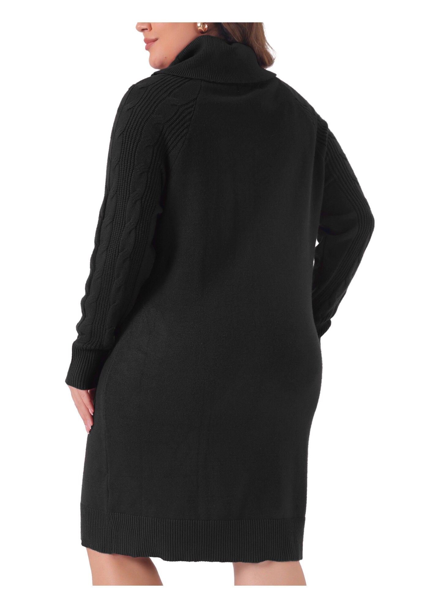 Turtleneck Pullover Long Sweater Dress, Black / Black, alternate image number 3