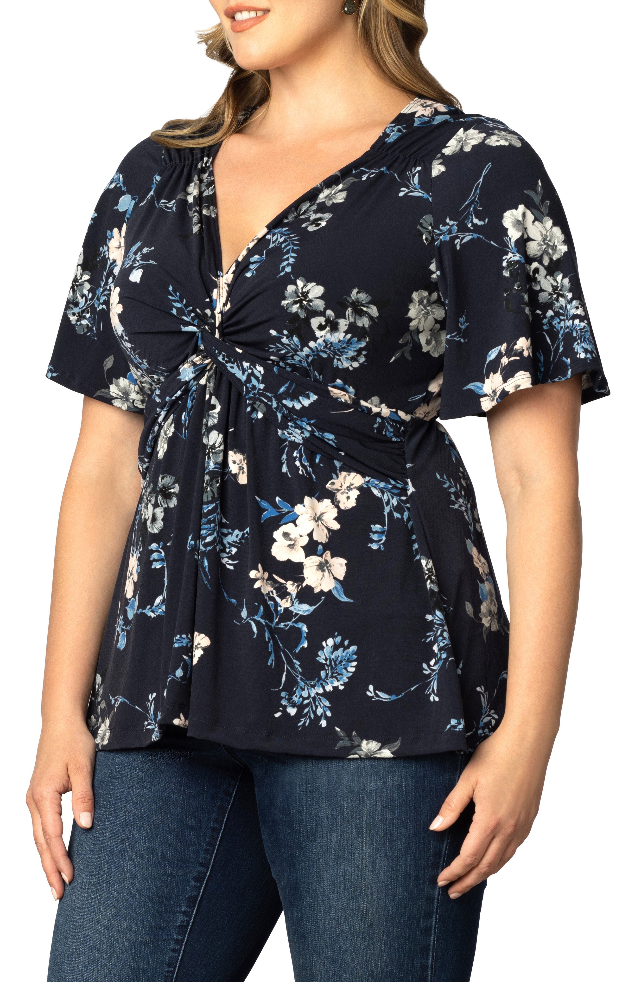 Abby Twist Front Top, FRENCH BLUE GARDEN / Navy, alternate image number 1
