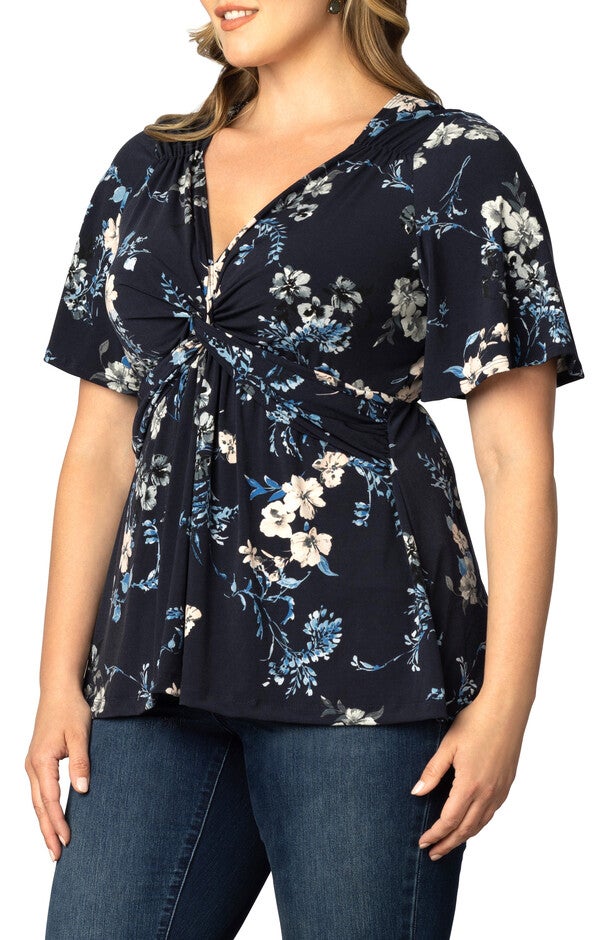 Abby Twist Front Top, FRENCH BLUE GARDEN / Navy, alternate image number 1