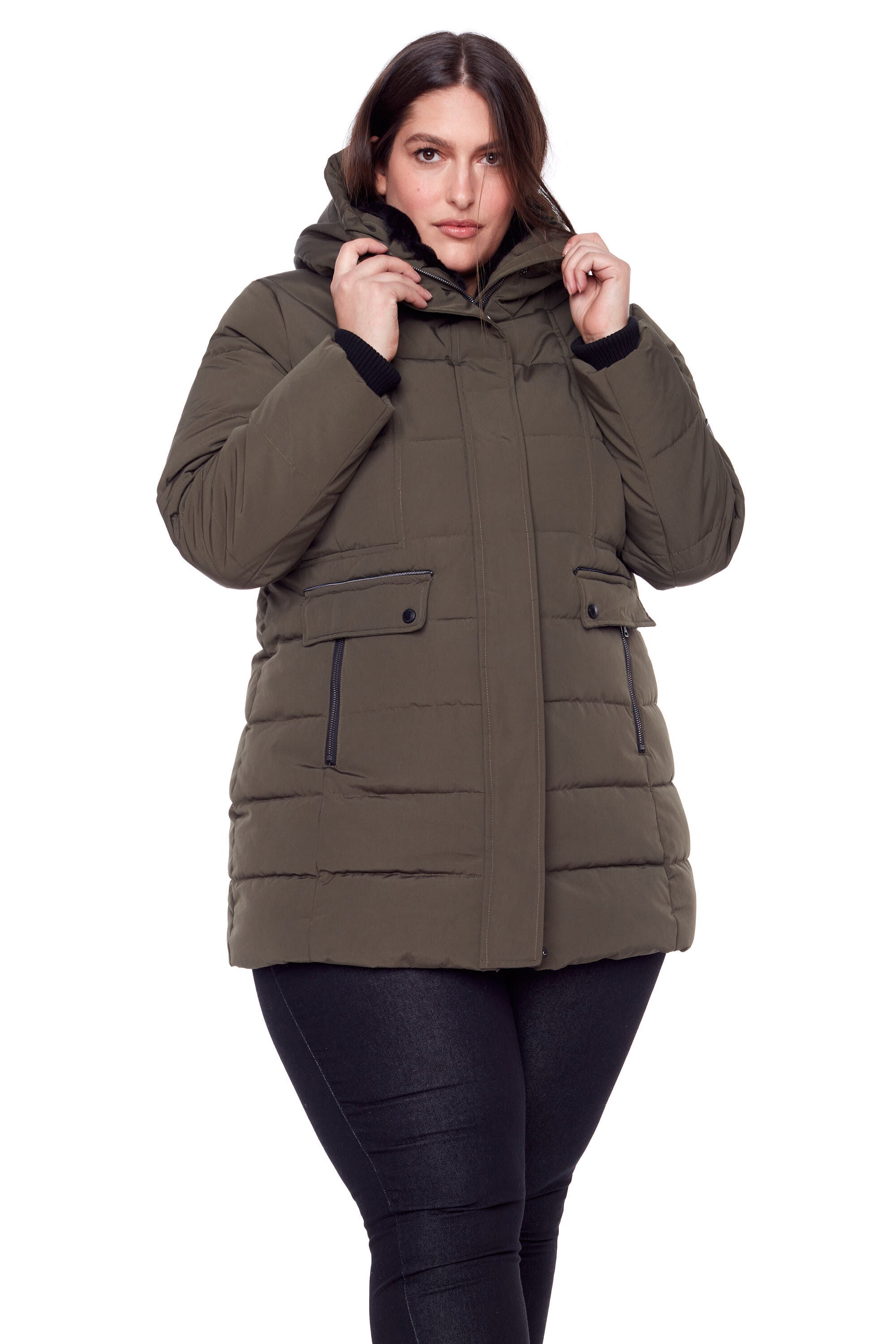 Women&#39;s Plus Size - KOOTNEY | Vegan Down Recycled Mid-Length Parka Coat, Olive / Olive Green, hi-res image number 0