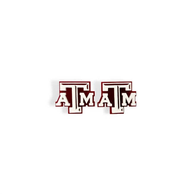 TEXAS A&M LOGO STUDS IN WHITE AND MAROON ACRYLIC, White And Maroon Acrylic / White, hi-res image number null