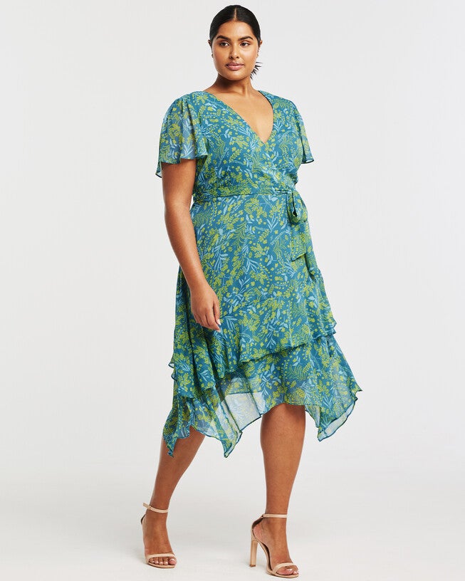 Beverley Floral Faux-Wrap Dress, Print / Royal Blue, alternate image number 4