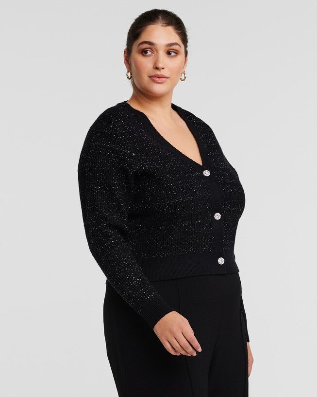 Abbey Black Metallic Knit Cardigan, , alternate image number 7