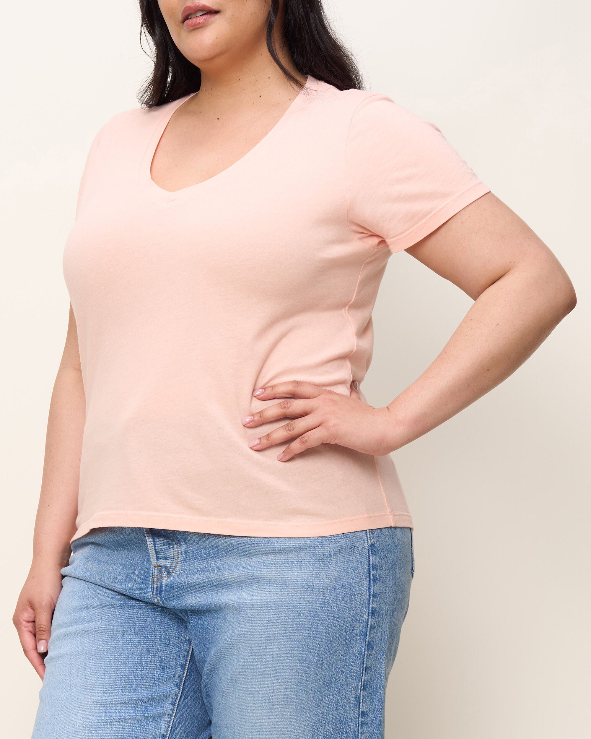 The V Neck Tee, Peach / Peach, alternate image number 1