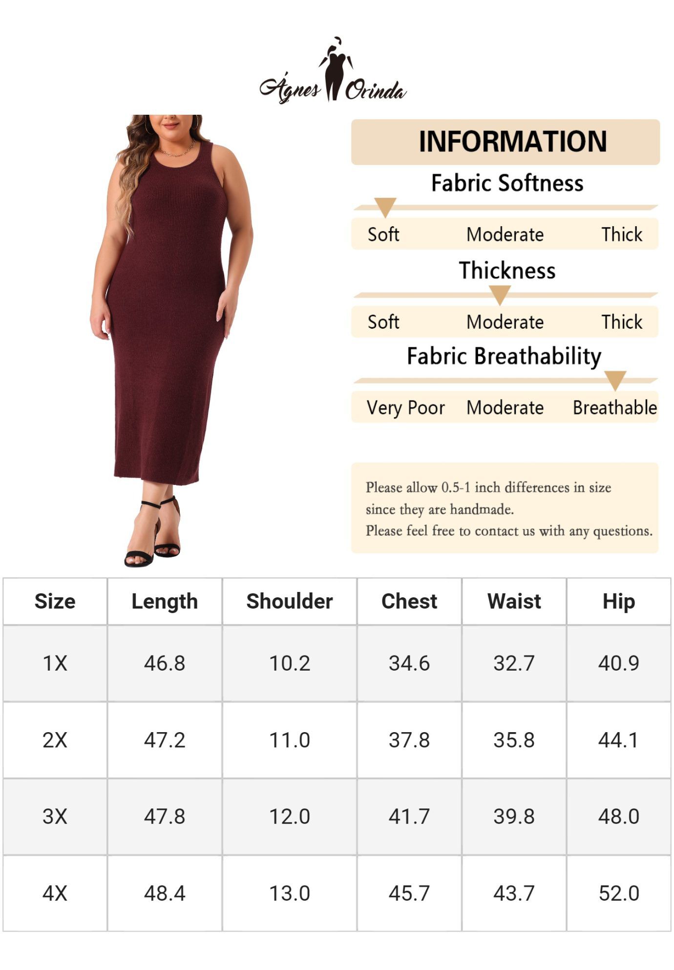 Crew Neck Sleeveless Knit Bodycon Midi Sweater Tank Dress, Burgundy / Burgundy, alternate image number 3