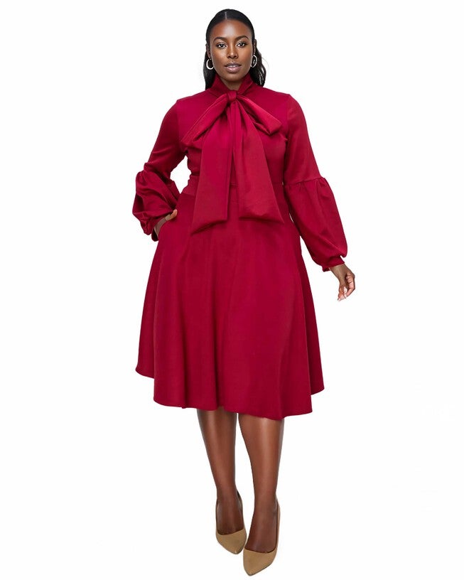 Bekah Flare Pocket Dress- Red, Wine / Red, hi-res image number null