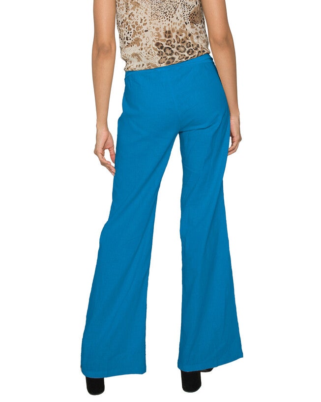 S & P Women's Linen-Cotton Wide Leg Yoga Pants With Fold-over Elastic Waist, Blue / Azure Blue, alternate image number 3