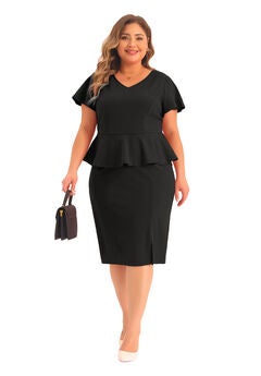 Ruffle Short Sleeve Pencil Retro Peplum Dress
