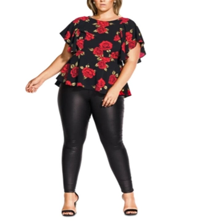City Chic Women's Plus Rose Liaison Top Black Size Petite Small, Black / Black, hi-res image number 0