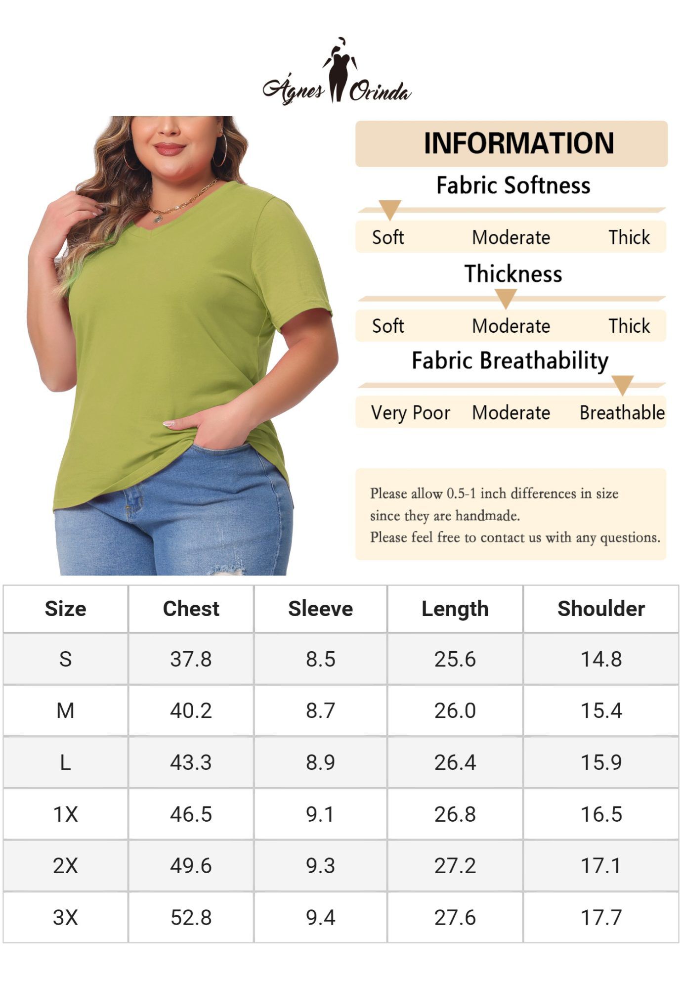 Short Sleeve V Neck Basic T-Shirt Top, Olive Green / Olive Green, alternate image number 4