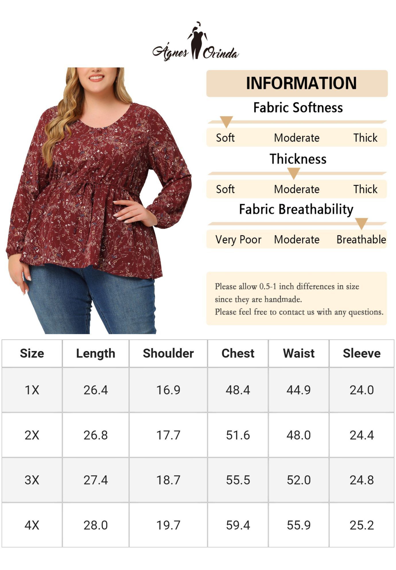 Floral Print Long Sleeves Belt Tie Ruffle Casual Peplum Top, Red / Red, alternate image number 4