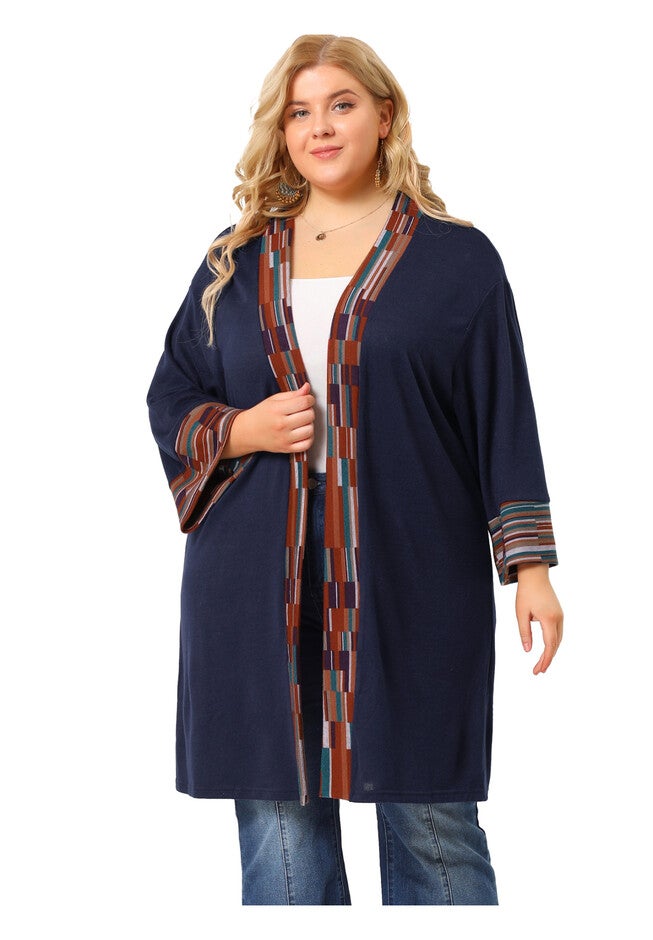 OPEN FRONT BOHO BOHEMIAN KNIT CARDIGAN, Dark Blue / Navy, alternate image number 3