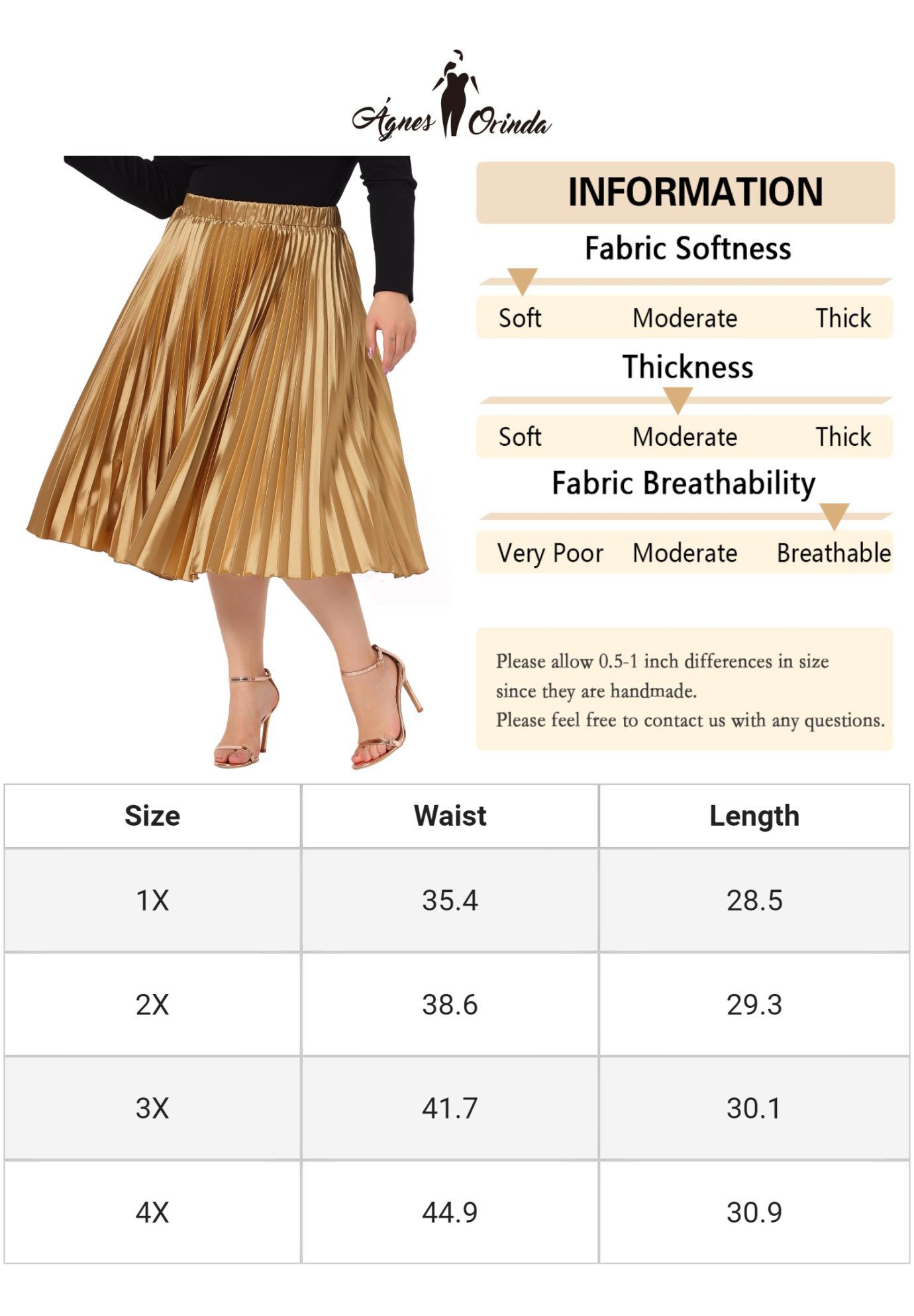 Elastic High Waist Metallic Shiny Accordion Pleated Midi Skirt, Gold / Gold, alternate image number 4
