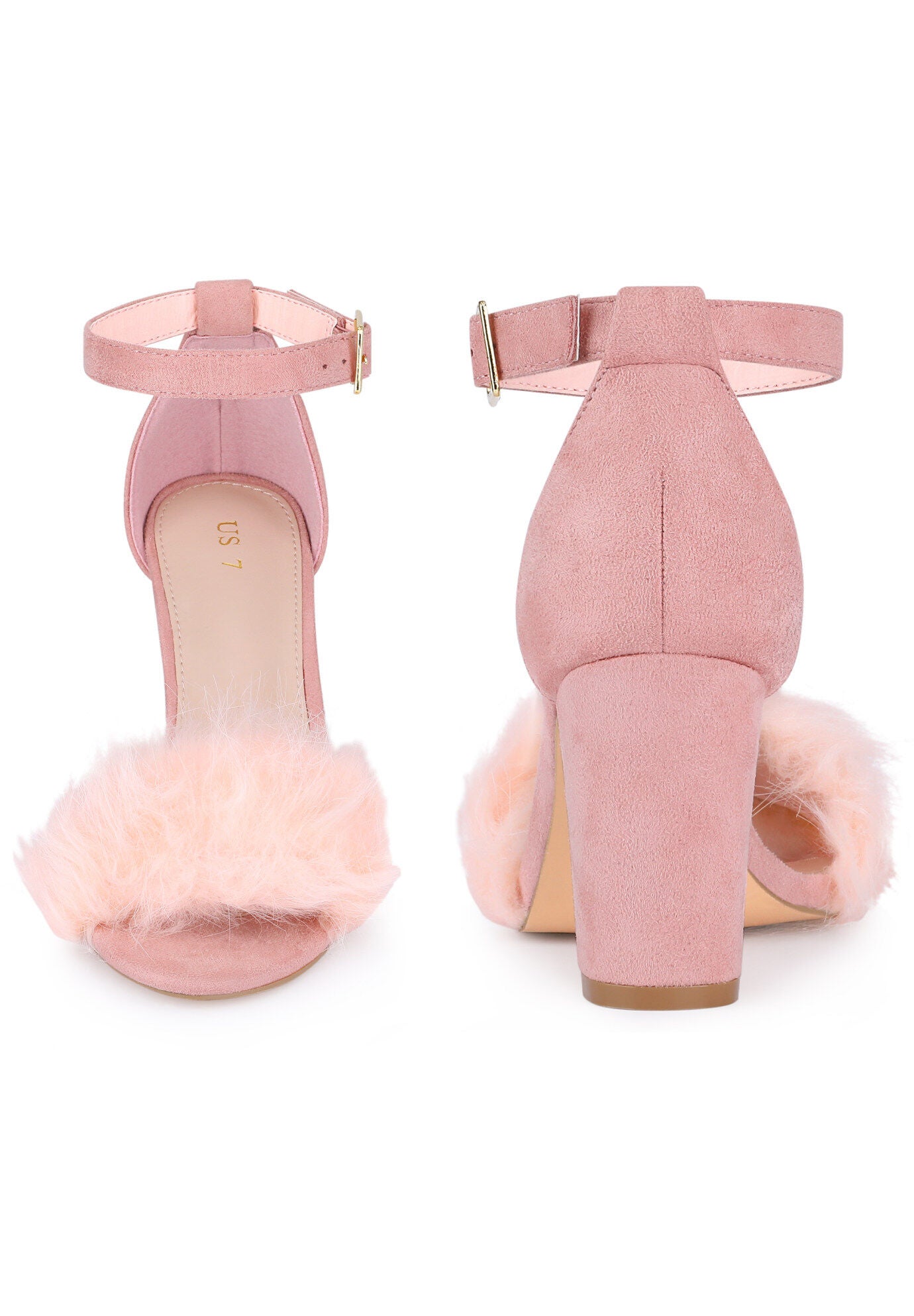 Fluffy Feather Ankle Strap Block Heel Sandal, Light Pink / Pink, alternate image number 2