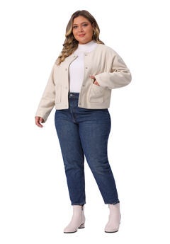 Single Breasted Bomber Jacket Shacket Coat with Pockets