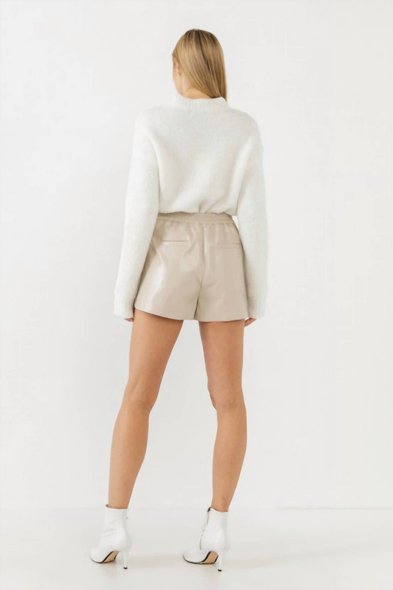 Shiny Leather Short In Taupe, , alternate image number 1