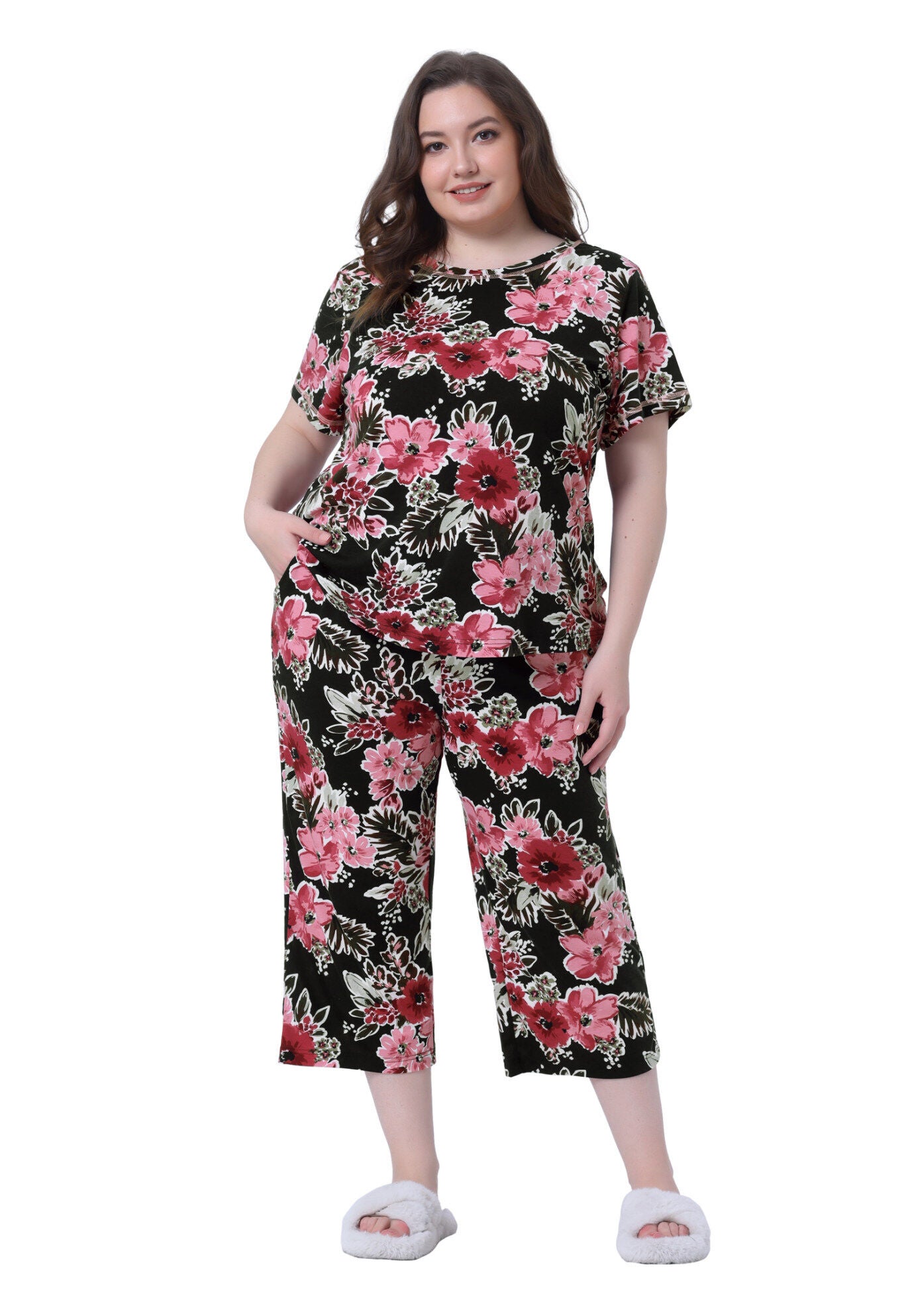 Short Sleeve Sleepwear Soft Lounge Set, Black / Black, hi-res image number 0