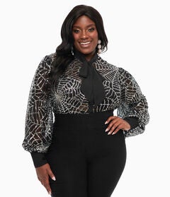 Black & Silver Sequin Spiderweb Sheer Gwen Blouse