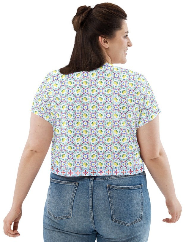 Capri Citrus Mosaic Crop Top, Multi / Light Blue, alternate image number 2