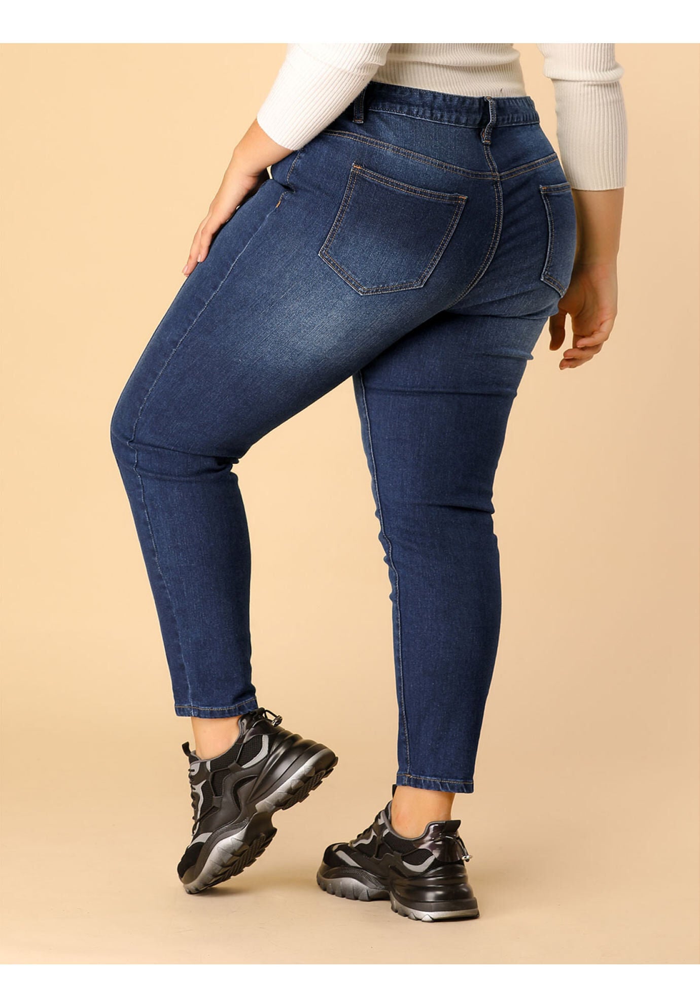 MID RISE STRETCH WASHED SKINNY JEANS DENIM JEGGINGS, Dark Blue / Navy, hi-res image number 0