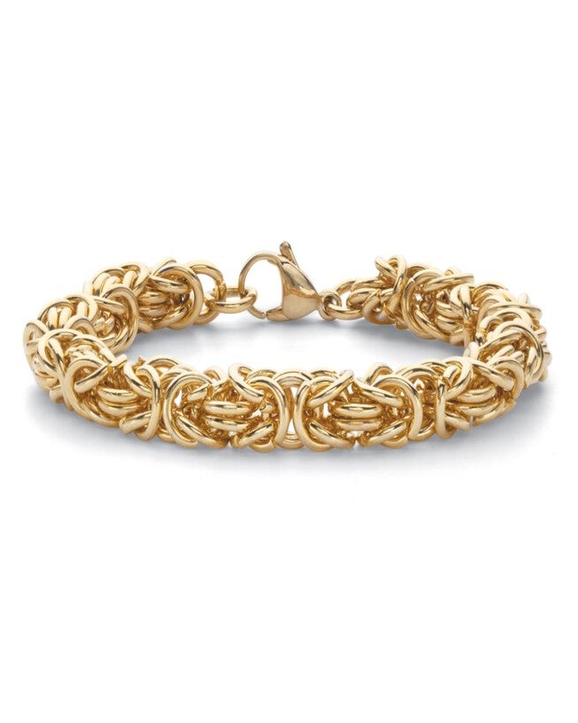 Byzantine-Link Bracelet Gold Ion-Plated Stainless Steel 8mm 7.5 inches Length, Yellow / Yellow, hi-res image number null