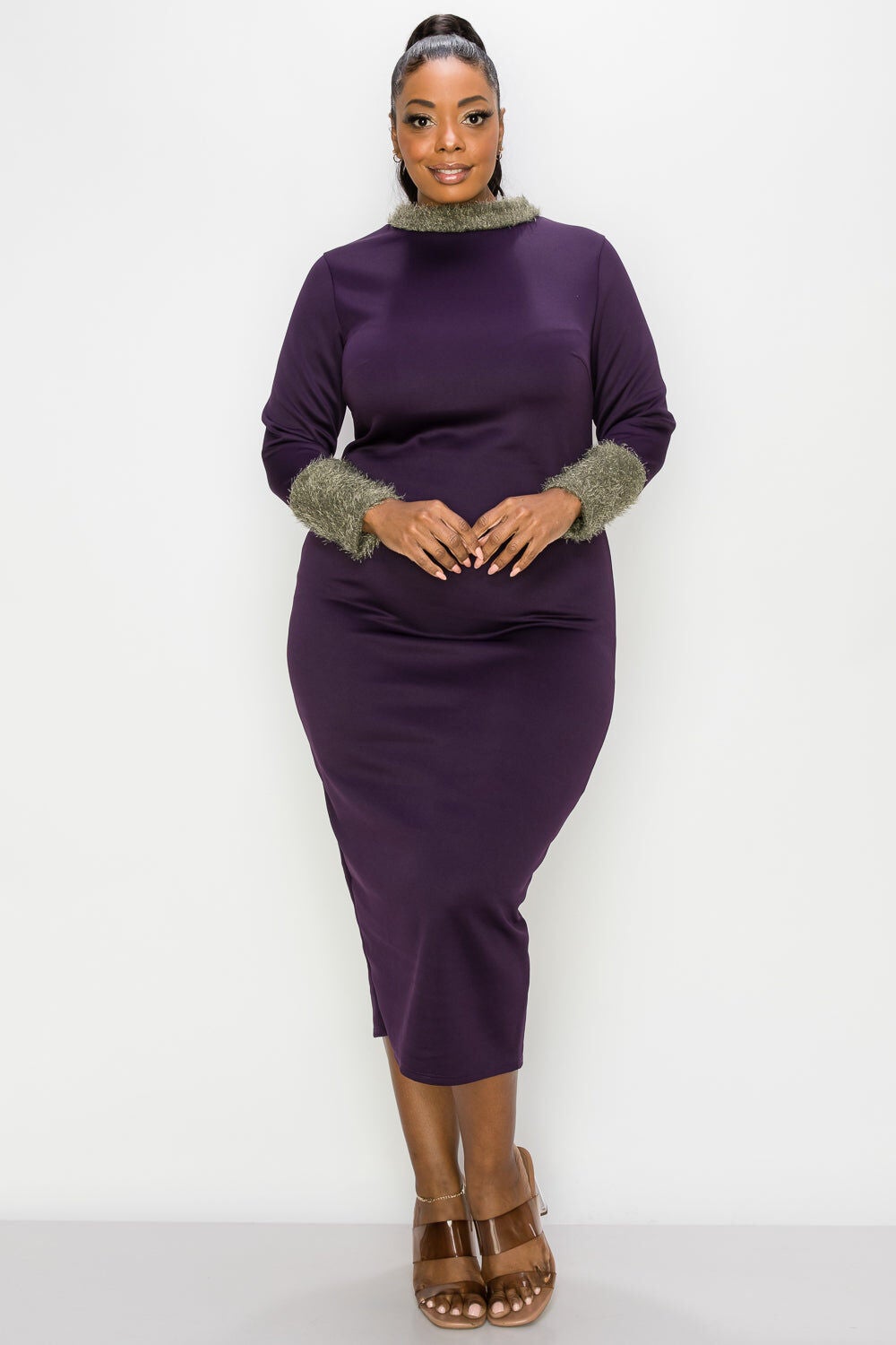 KAIA FEATHER DRESS, PlumOlive / Purple, hi-res image number 0