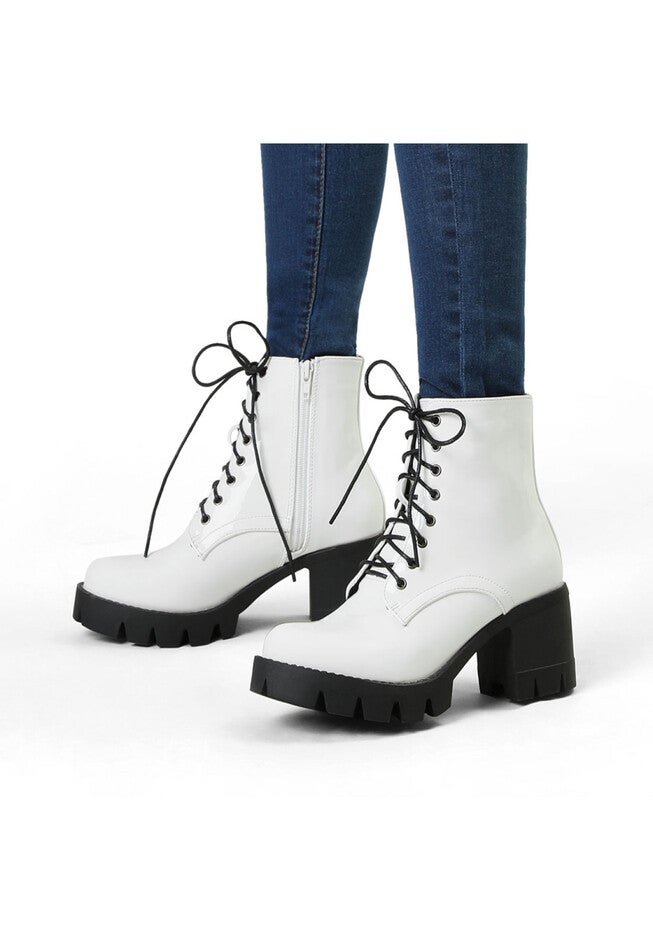PLATFORM CHUNKY HEEL COMBAT BOOTS, White / White, alternate image number 1