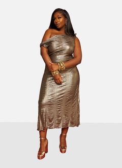 Yule Liquid Metal Slip Midi Dress