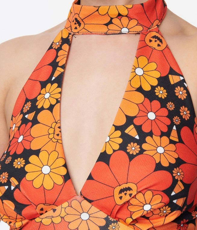 Smak Parlour Pumpkin Mod Floral Glamour Goddess Jumpsuit, Orange Pumpkin / Orange, alternate image number 4