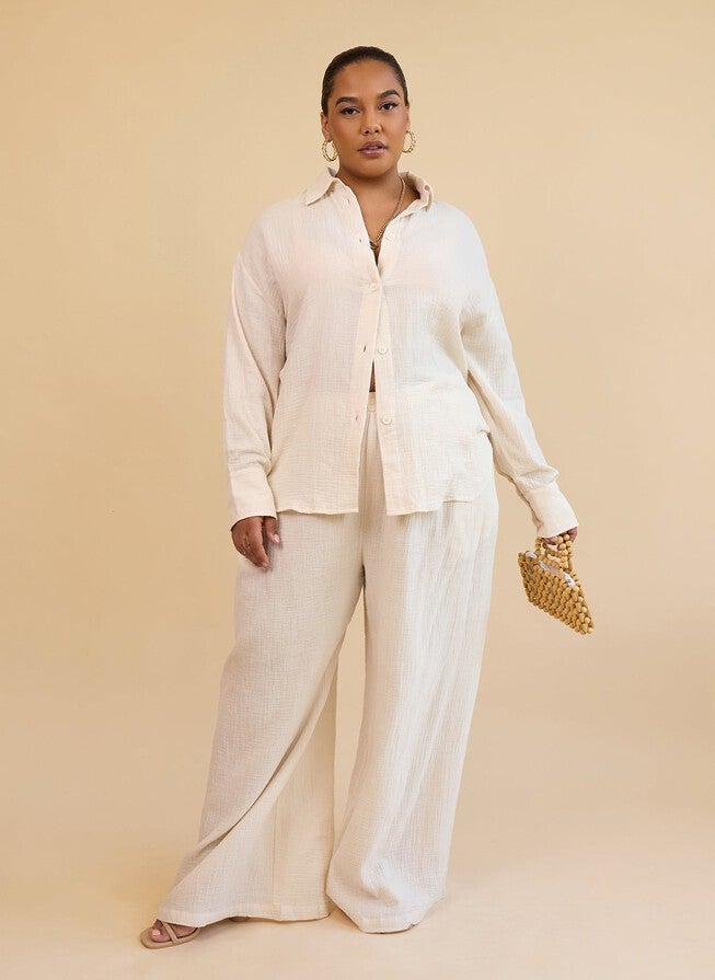 LYLA GAUZE COTTON BUTTON UP BLOUSE, White / White, alternate image number null