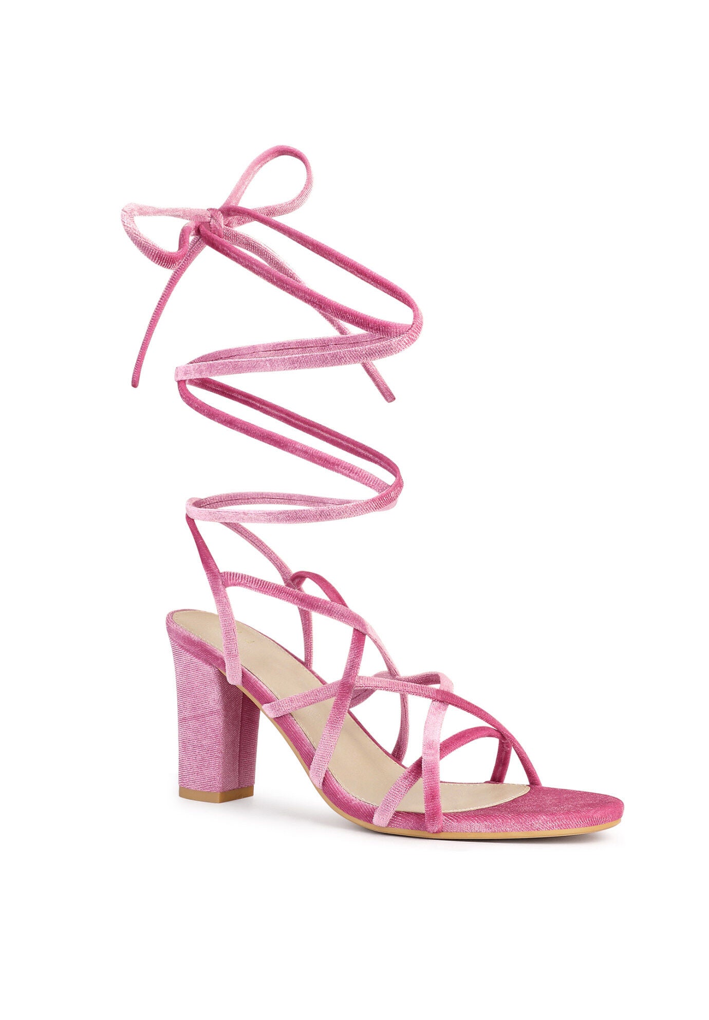 Lace Up Sandals Chunky Heels Strappy Heels, Pink / Pink, hi-res image number 0